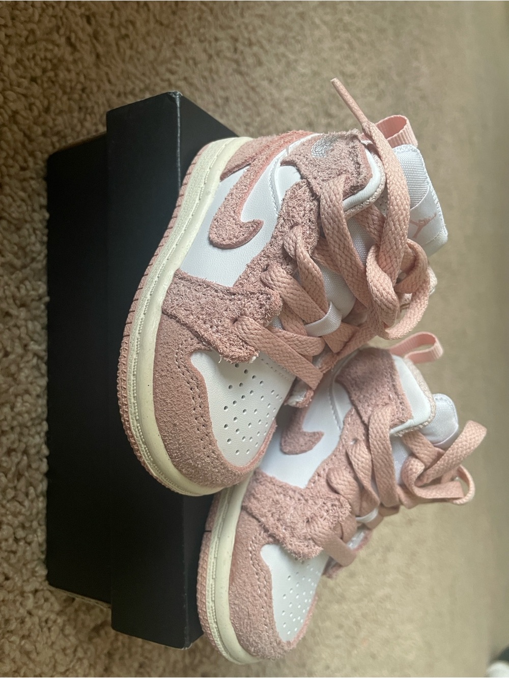 Jordan Kids Pink Suede & White Leather High-Top Sneakers